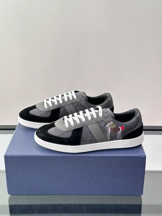 Dior Chaussures Lifestyle Gris et Noir en Matériau Mixte avec Panneaux en Laine et Daim 5
