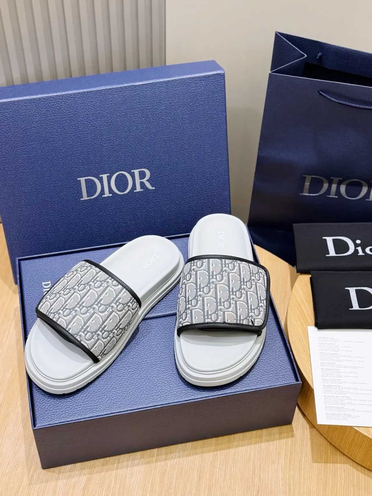 Dior Gray Black Monogrammed Strap Slippers 3