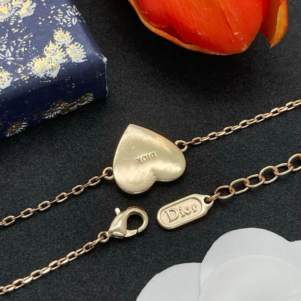 Dior Heart Pendant Gold-Tone Chain Bracelet 3