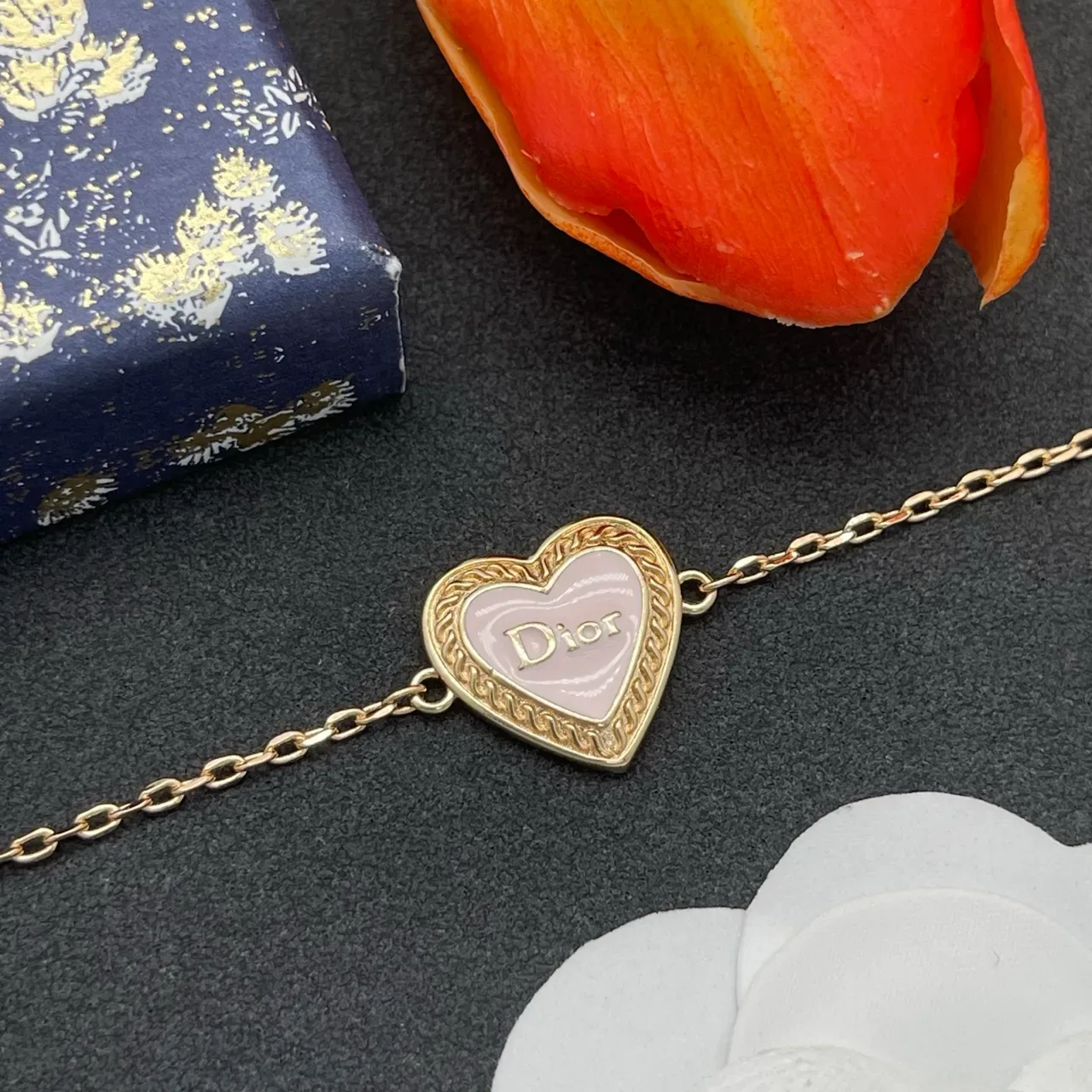 Dior Heart Pendant Gold-Tone Chain Bracelet 6