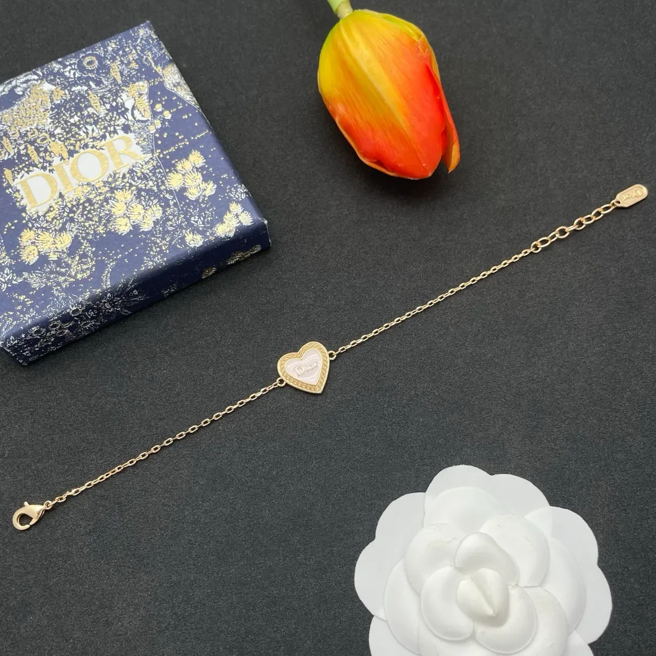 Dior Heart Pendant Gold-Tone Chain Bracelet 7