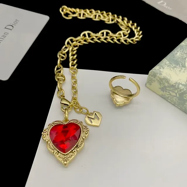 Dior Heart-Shaped Red Crystal Pendant Necklace 5