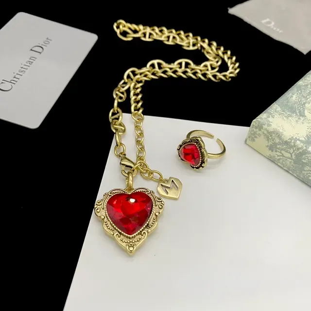 Dior Heart-Shaped Red Crystal Pendant Necklace 6