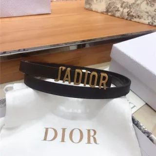 Dior J'Adior Black Gold Narrow Logo Plaque Leather Belt