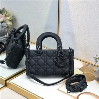 Dior Lady Black Quilted Cannage Leather Rolled Top Handle Handbag