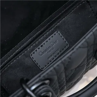 Dior Lady Black Quilted Cannage Leather Rolled Top Handle Handbag 2