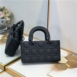 Dior Lady Black Quilted Cannage Leather Rolled Top Handle Handbag 7