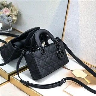 Dior Lady Black Quilted Cannage Leather Rolled Top Handle Handbag 8