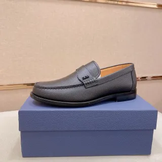 Dior Loafer Gray Beige Pebbled Leather Penny Strap Loafer