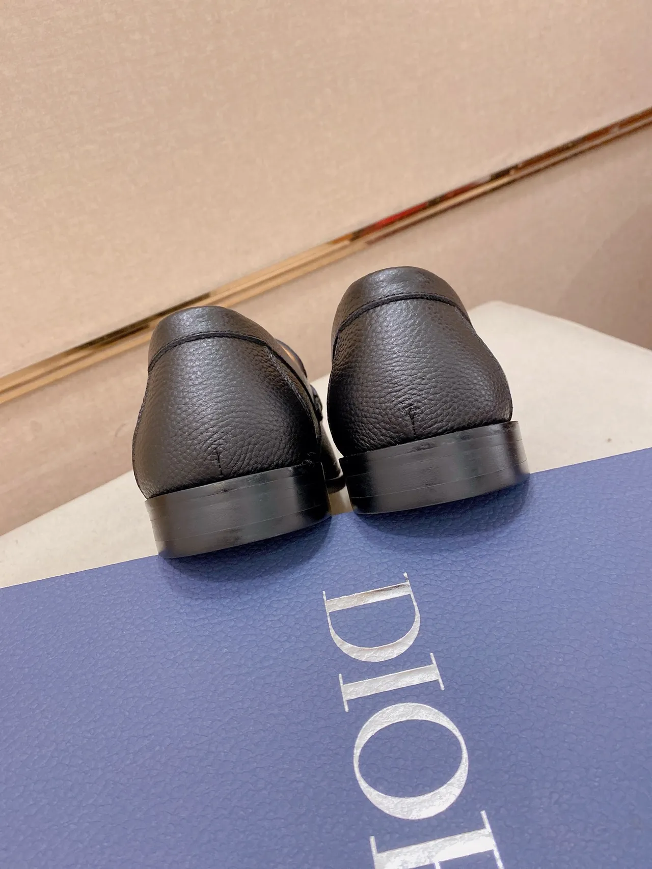 Dior Loafer Gray Beige Pebbled Leather Penny Strap Loafer 3