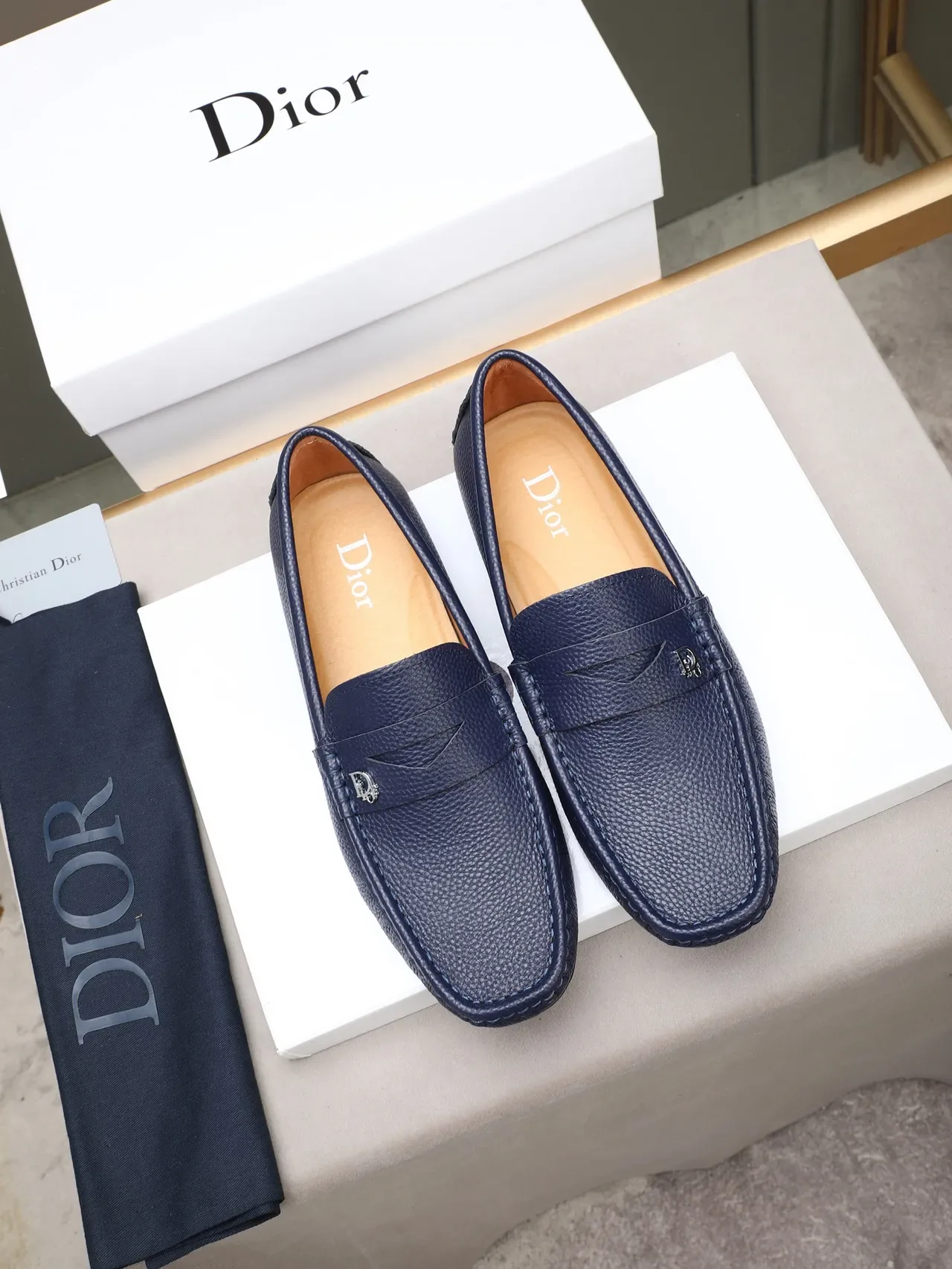 Dior Loafer Navy Pebbled Leather Penny Loafer 2