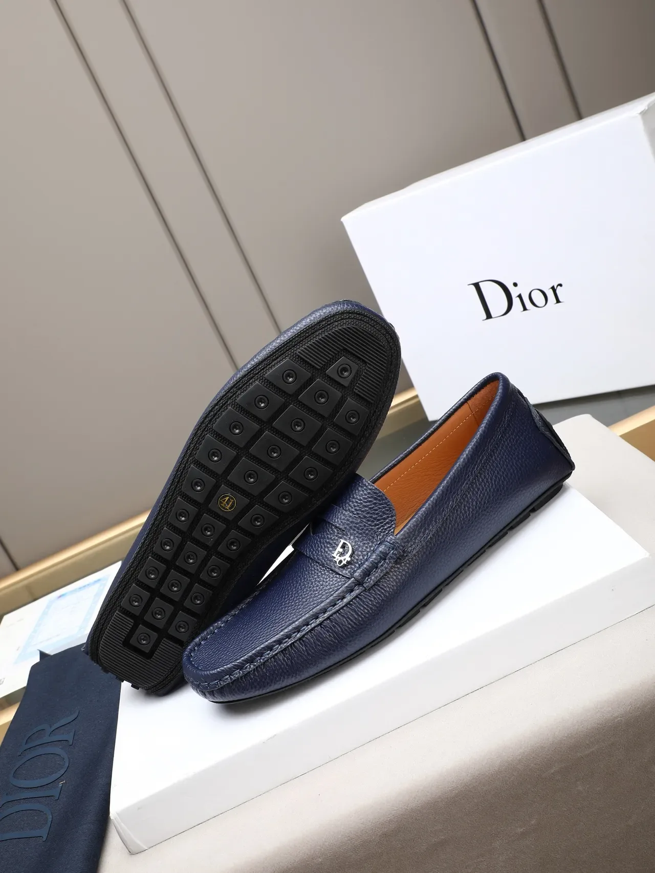 Dior Loafer Navy Pebbled Leather Penny Loafer 4