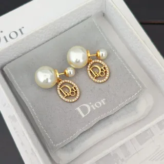 Dior Logo Circle Pearl Drop Earrings
