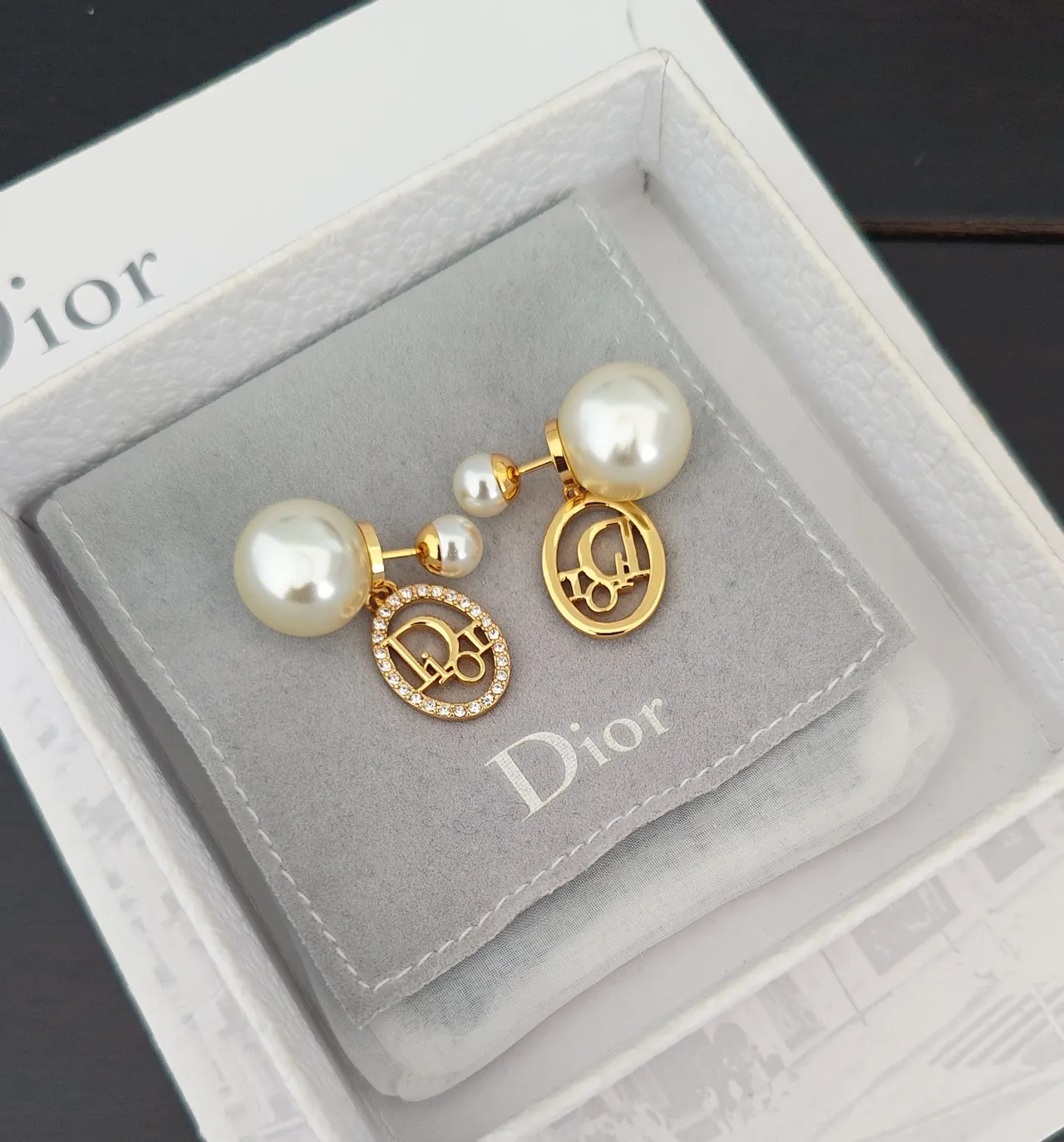 Dior Logo Circle Pearl Drop Earrings 2