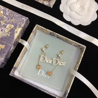 Dior Logo Dangling Gold-Tone Stone Earrings