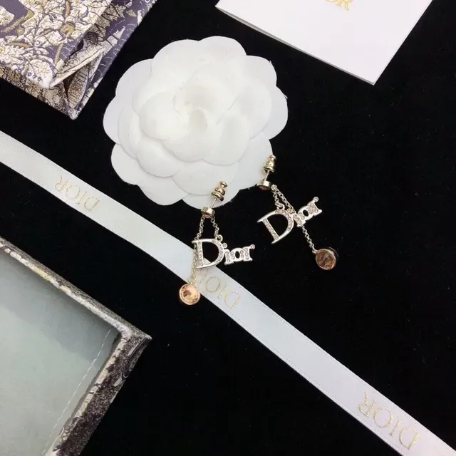 Dior Logo Dangling Gold-Tone Stone Earrings 2