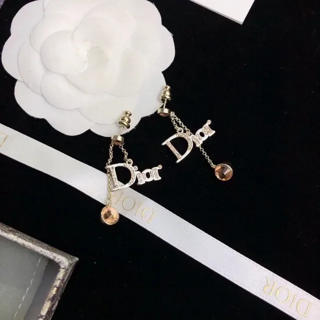 Dior Logo Dangling Gold-Tone Stone Earrings 3