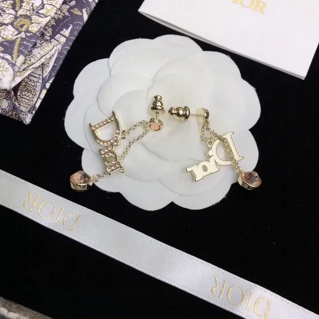 Dior Logo Dangling Gold-Tone Stone Earrings 7