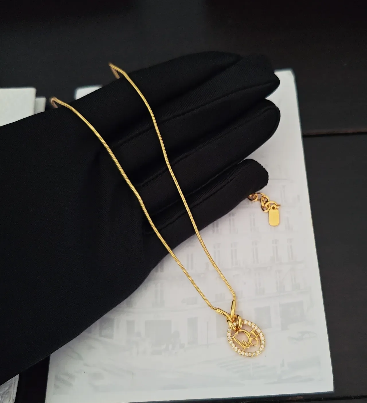 Collier Pendentif Logo Dior Chaîne de Serpent Doré 4