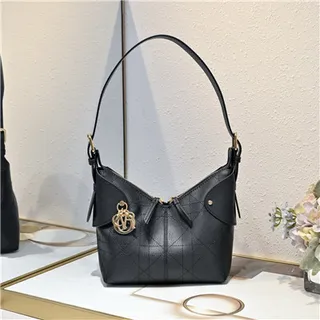 Dior Navy Beige Monogram Canvas Drawstring Closure Hobo Bag 19