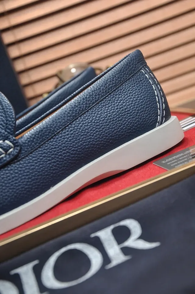 Dior Navy White Pebbled Leather Penny Strap Loafer 2