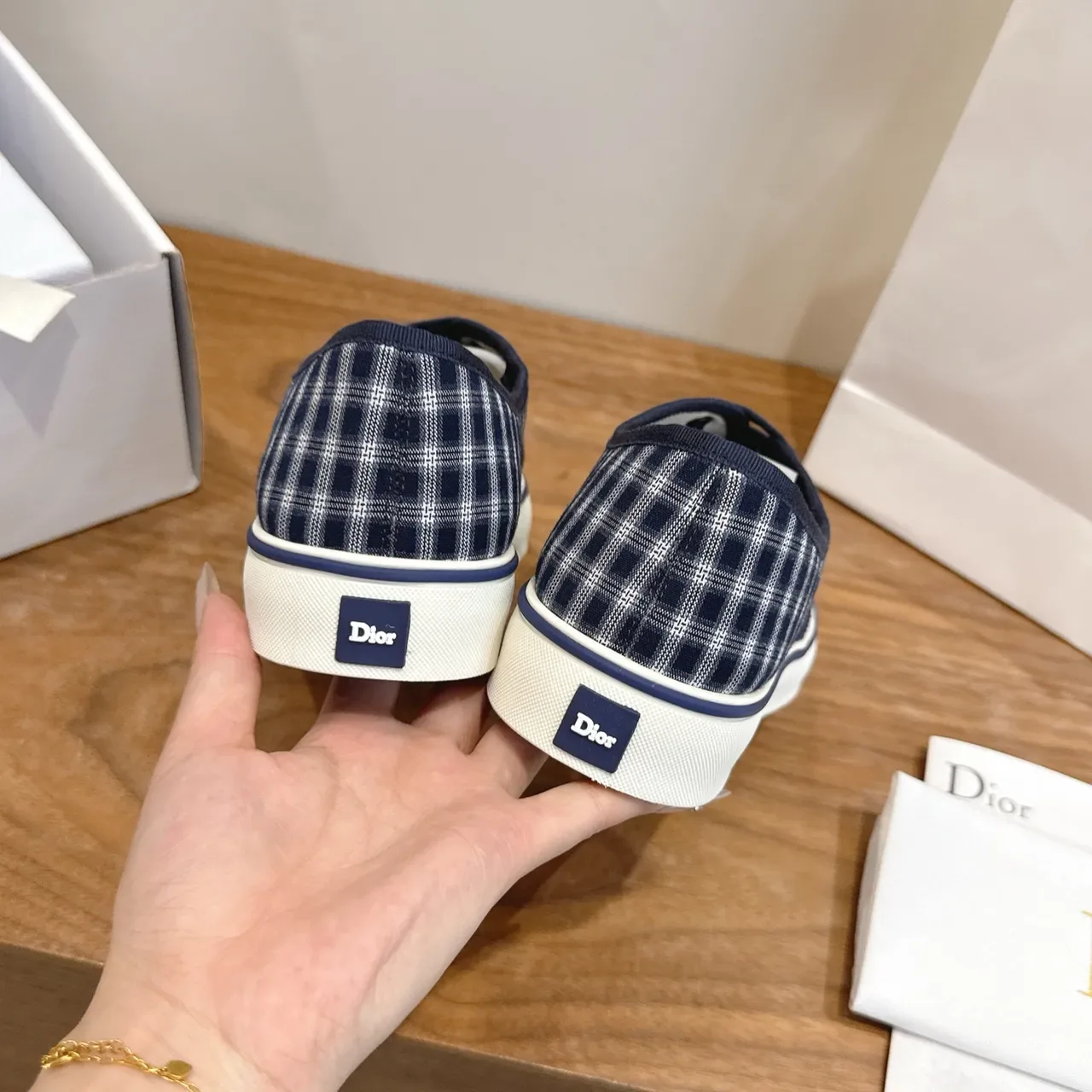 Dior Navy White Plaid Canvas Lifestyle Sneakers 3