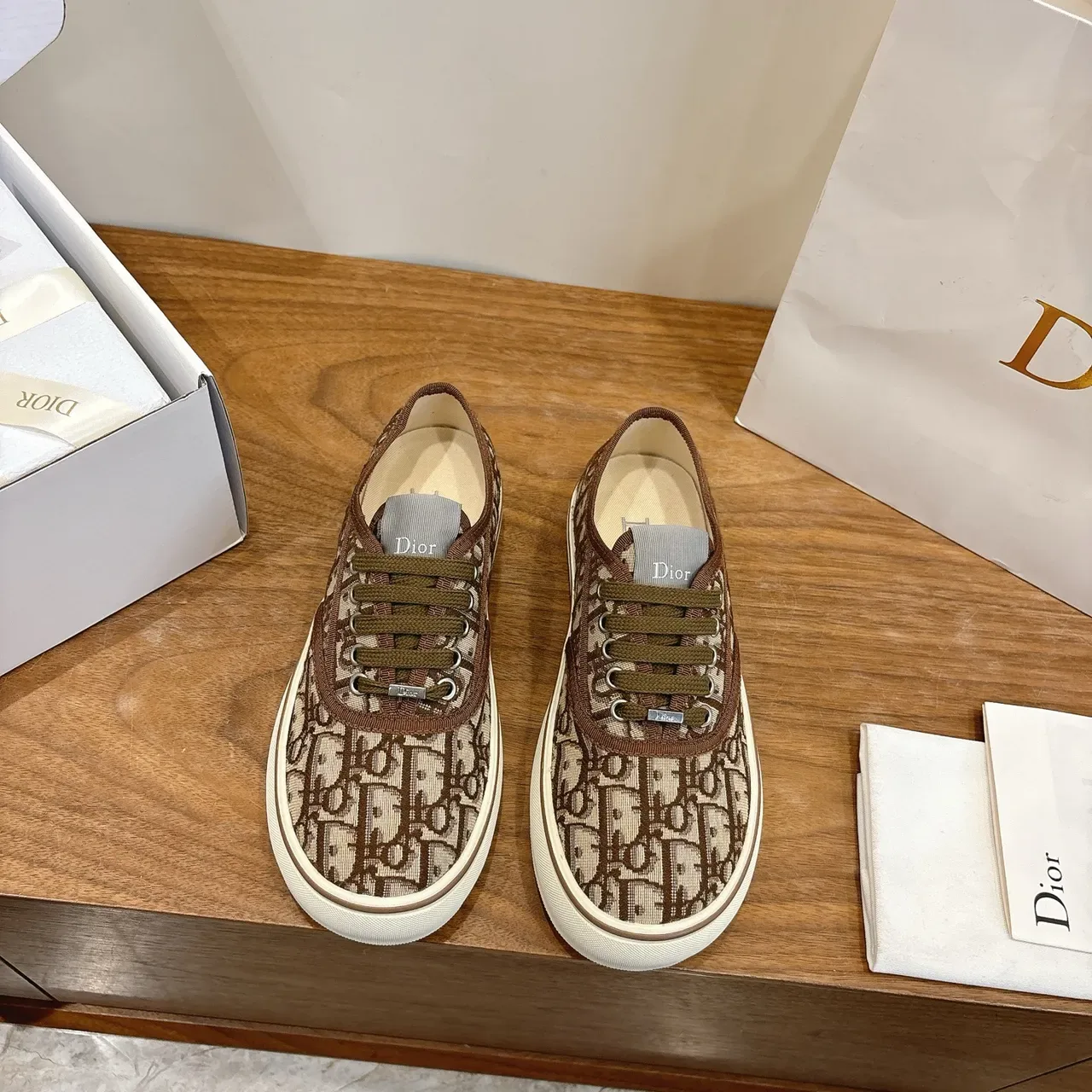 Dior Oblique Canvas Sneakers Beige Brown Monogram Low-Top Lace-Up Lifestyle Sneakers 5