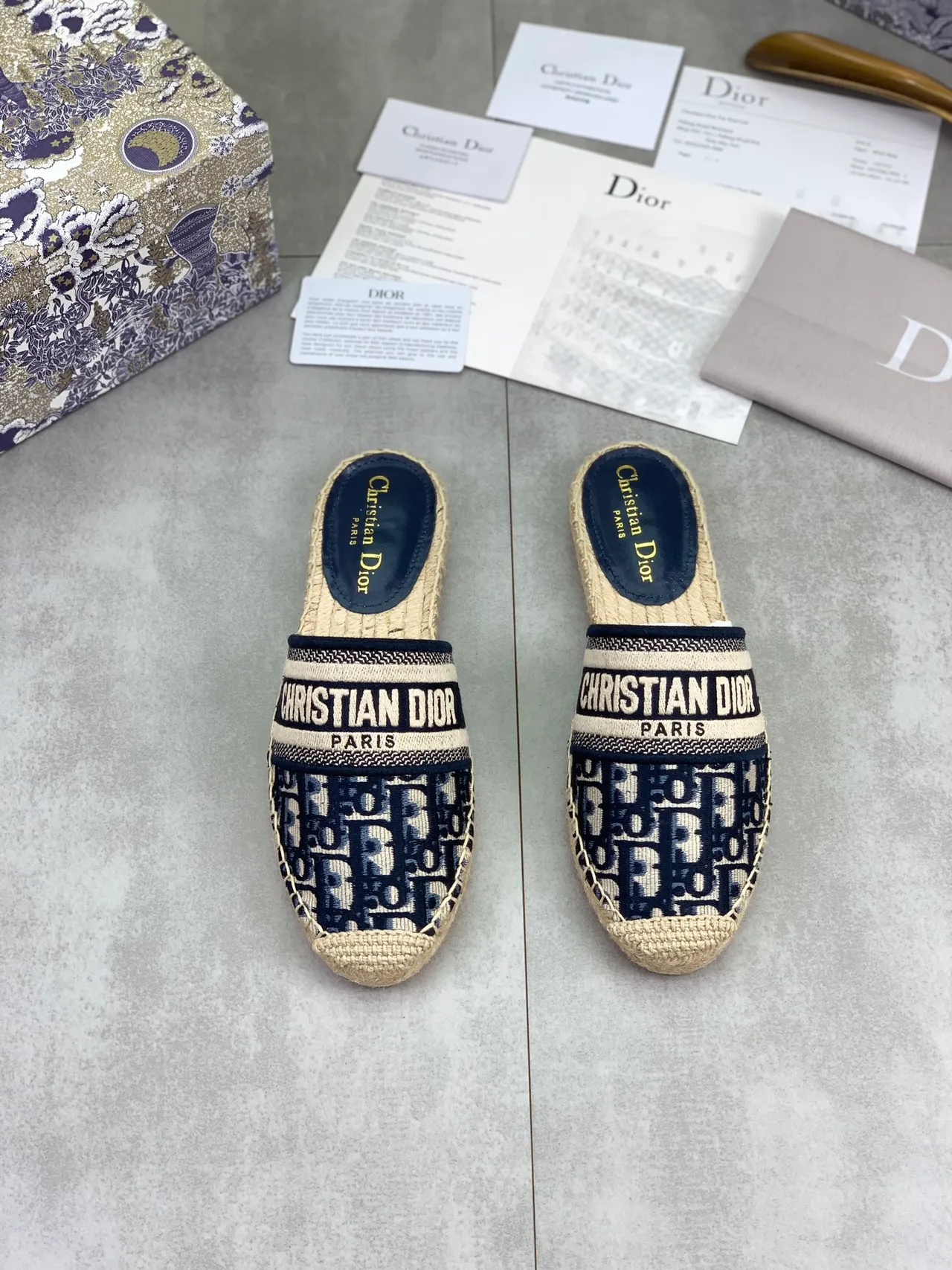 Dior Oblique Espadrille Navy and Beige Slipper 4