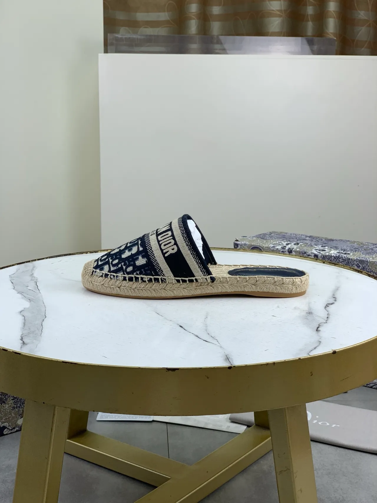 Dior Oblique Espadrille Navy and Beige Slipper 5