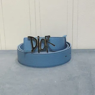 Dior Oblique Light Blue Pebbled Leather Belt