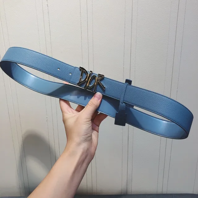 Dior Oblique Light Blue Pebbled Leather Belt 5