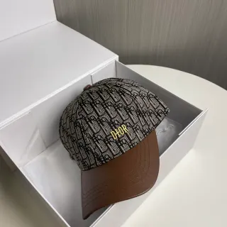 Dior Oblique Monogram Brown Leather Brim Baseball Cap