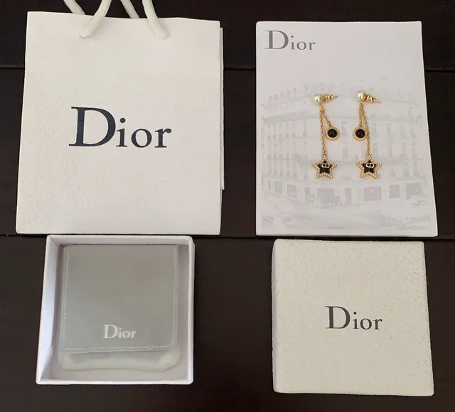 Dior Pearl and Black Enamel Star Chain Dangle Earrings 4