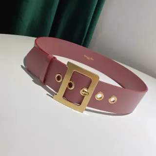 Dior Pink Gold Wide Rectangular Buckle Leather Belt