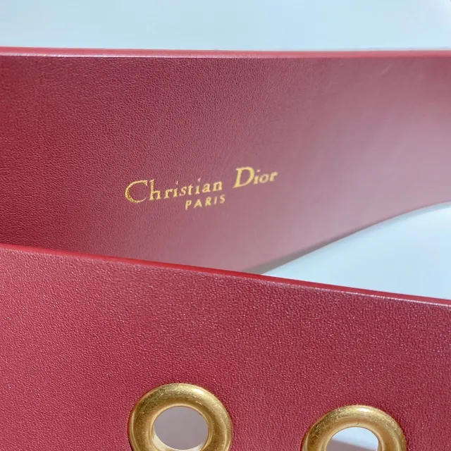 Dior Pink Gold Wide Rectangular Buckle Leather Belt 4