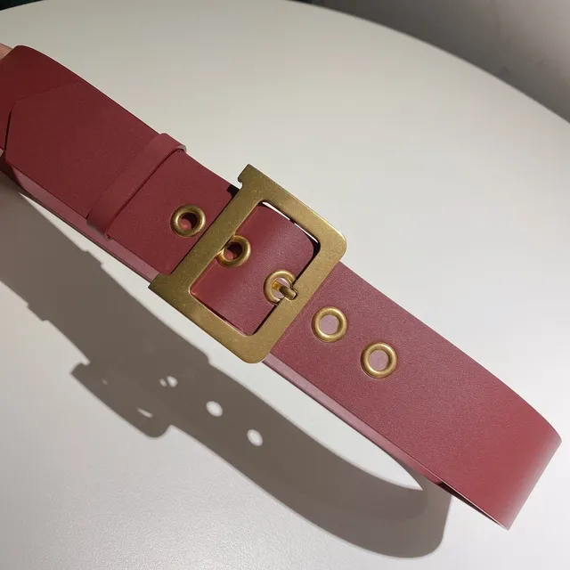 Dior Pink Gold Wide Rectangular Buckle Leather Belt 7