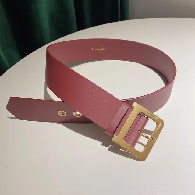 Dior Pink Gold Wide Rectangular Buckle Leather Belt 8