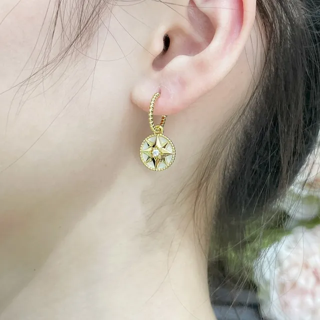 Dior Rose des Vents Gold-Tone Mother-of-Pearl Star Drop Earrings 9