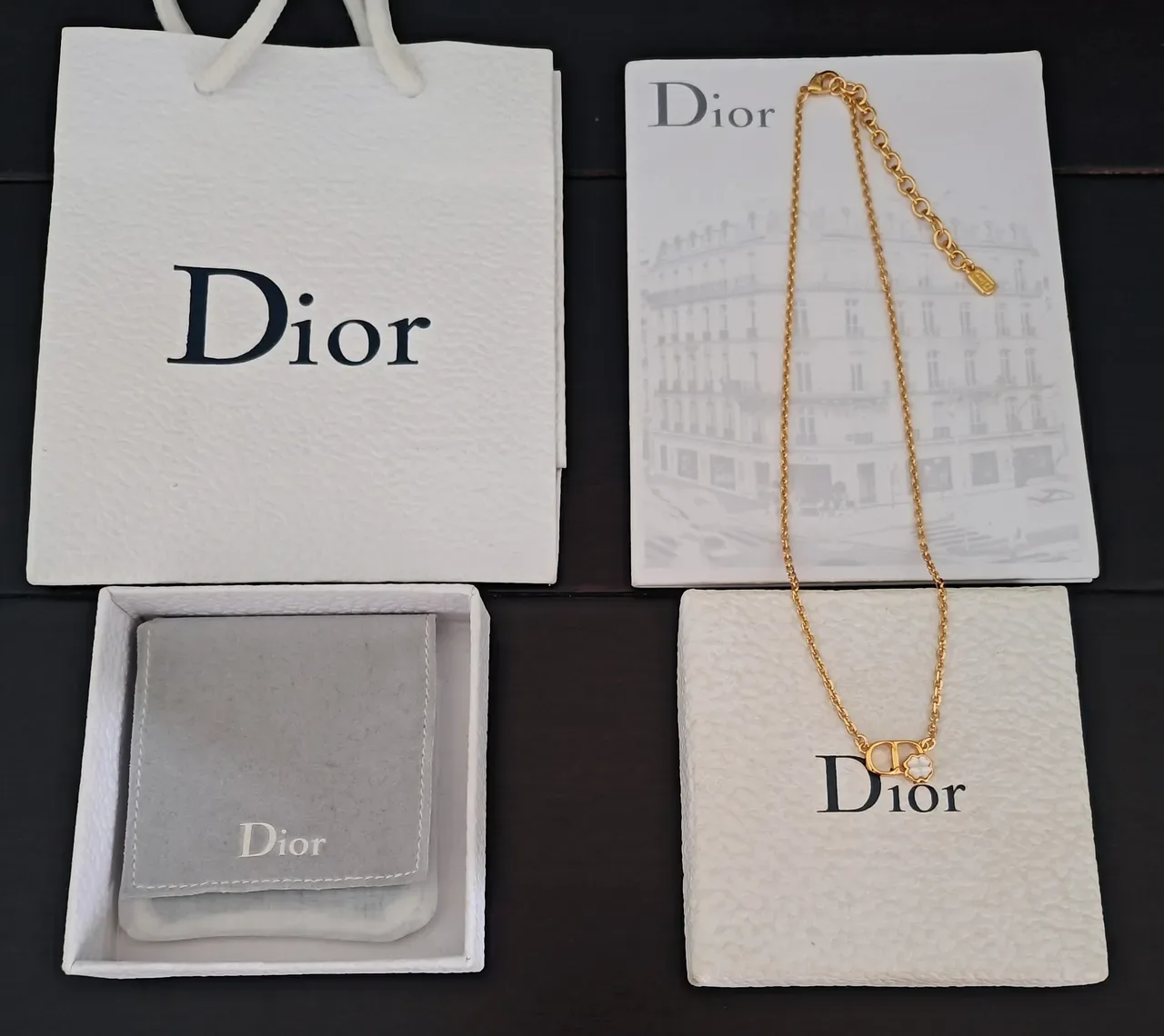 Collier Dior Rose des Vents Chaîne en Corde Dorée et Blanche Pendentif en Forme de D 3