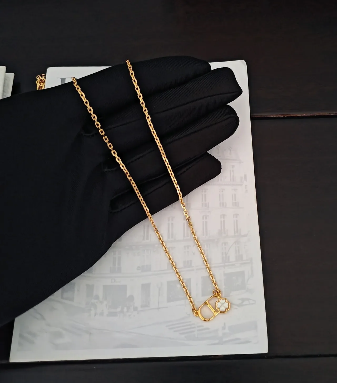 Collier Dior Rose des Vents Chaîne en Corde Dorée et Blanche Pendentif en Forme de D 4
