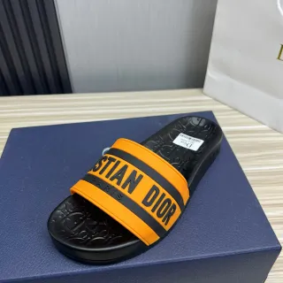 Dior Slide Black and Orange Logo Strap Slippers