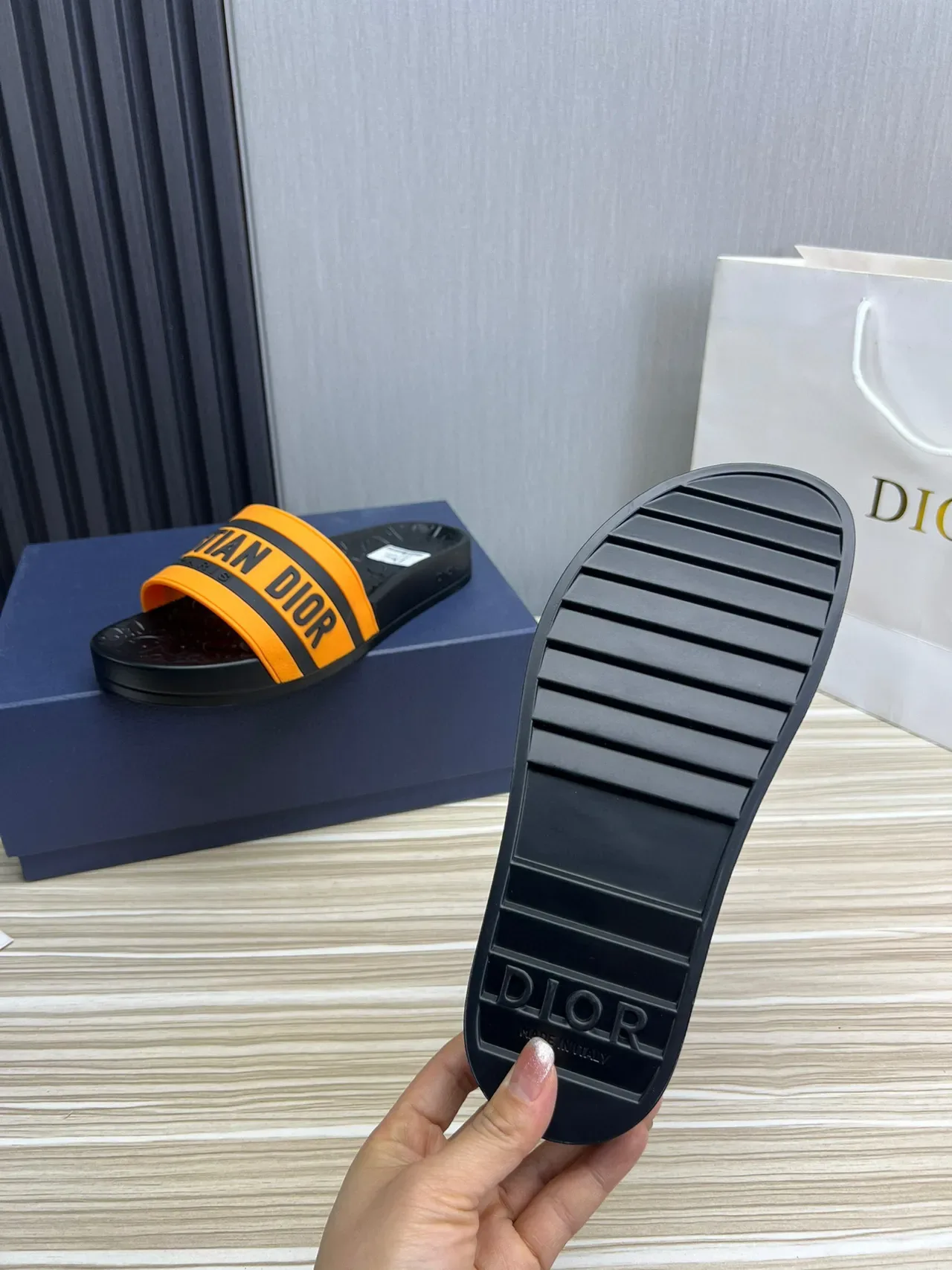 Dior Slide Black and Orange Logo Strap Slippers 2