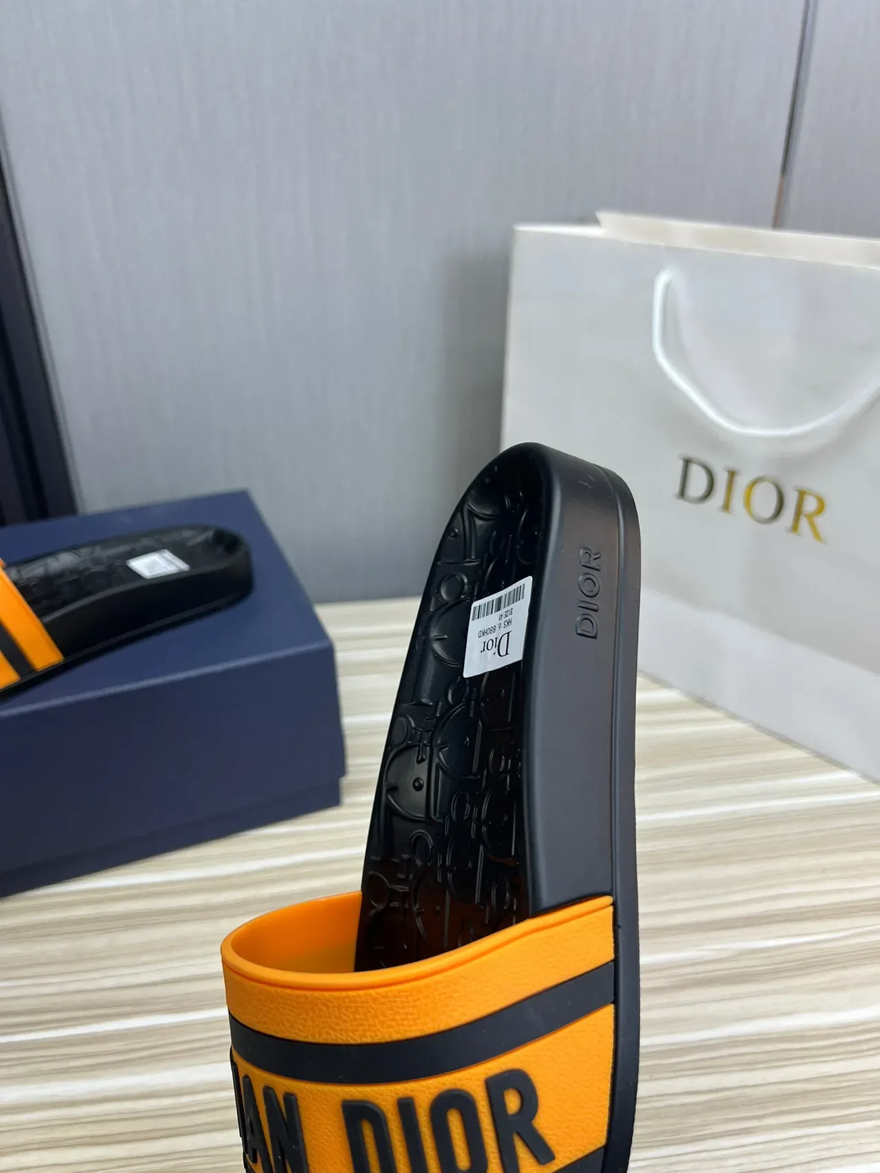 Dior Slide Black and Orange Logo Strap Slippers 3