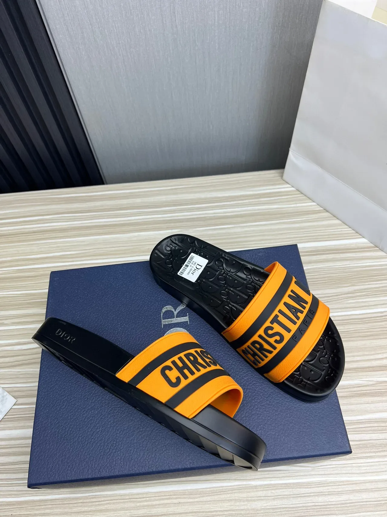 Dior Slide Black and Orange Logo Strap Slippers 4