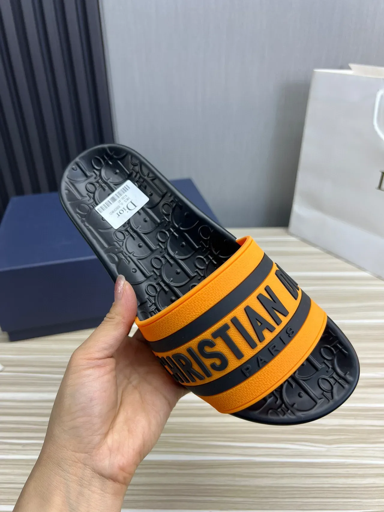 Dior Slide Black and Orange Logo Strap Slippers 5
