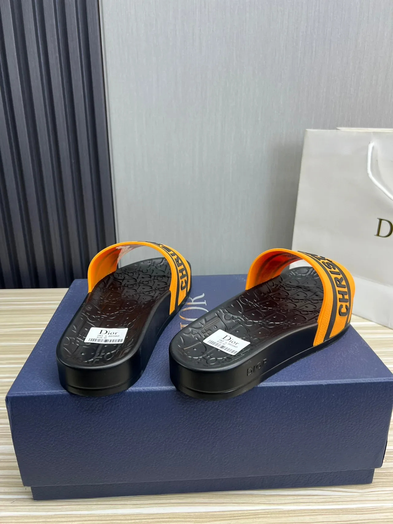Dior Slide Black and Orange Logo Strap Slippers 6