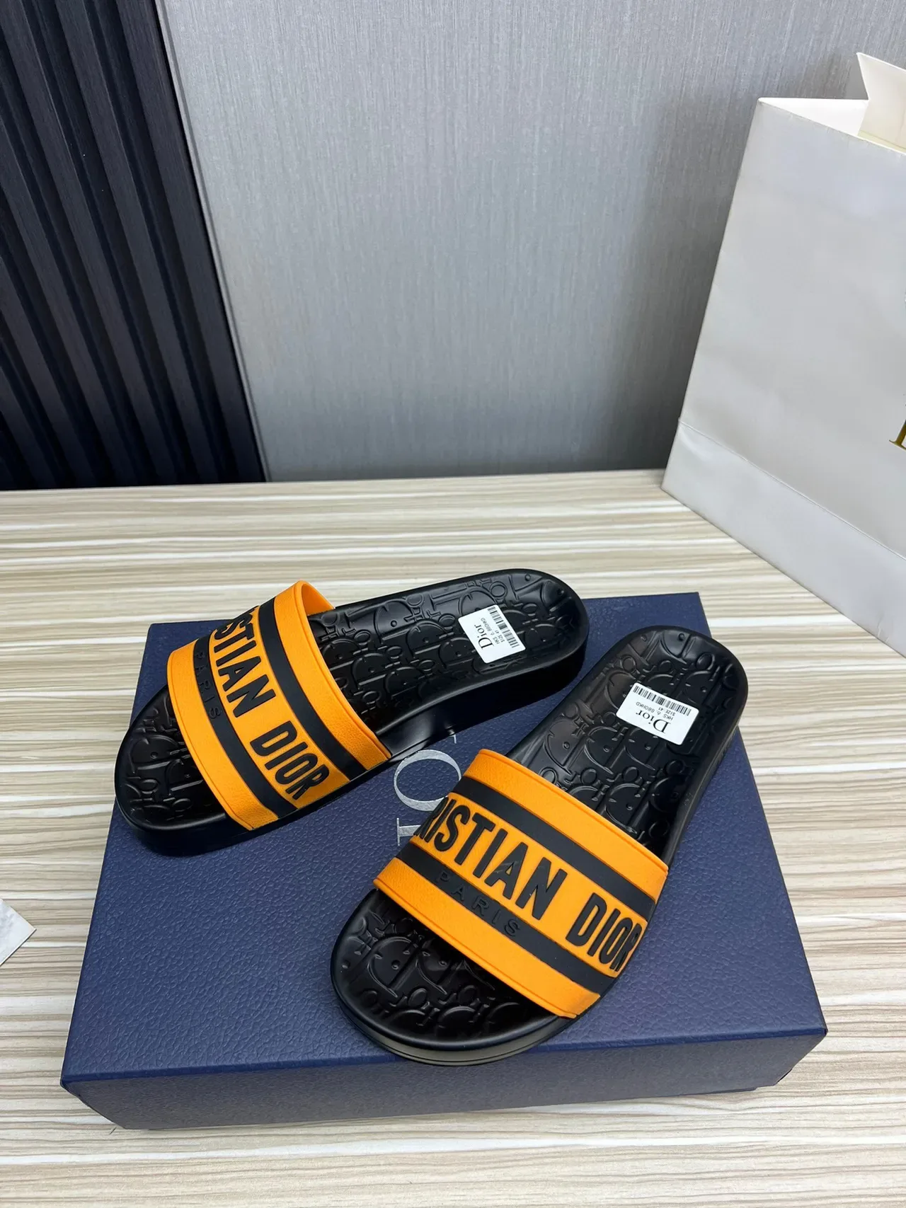 Dior Slide Black and Orange Logo Strap Slippers 8