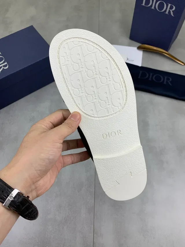 Dior Slipper Black White Crisscross Strap Monogrammed Fabric Slippers 2