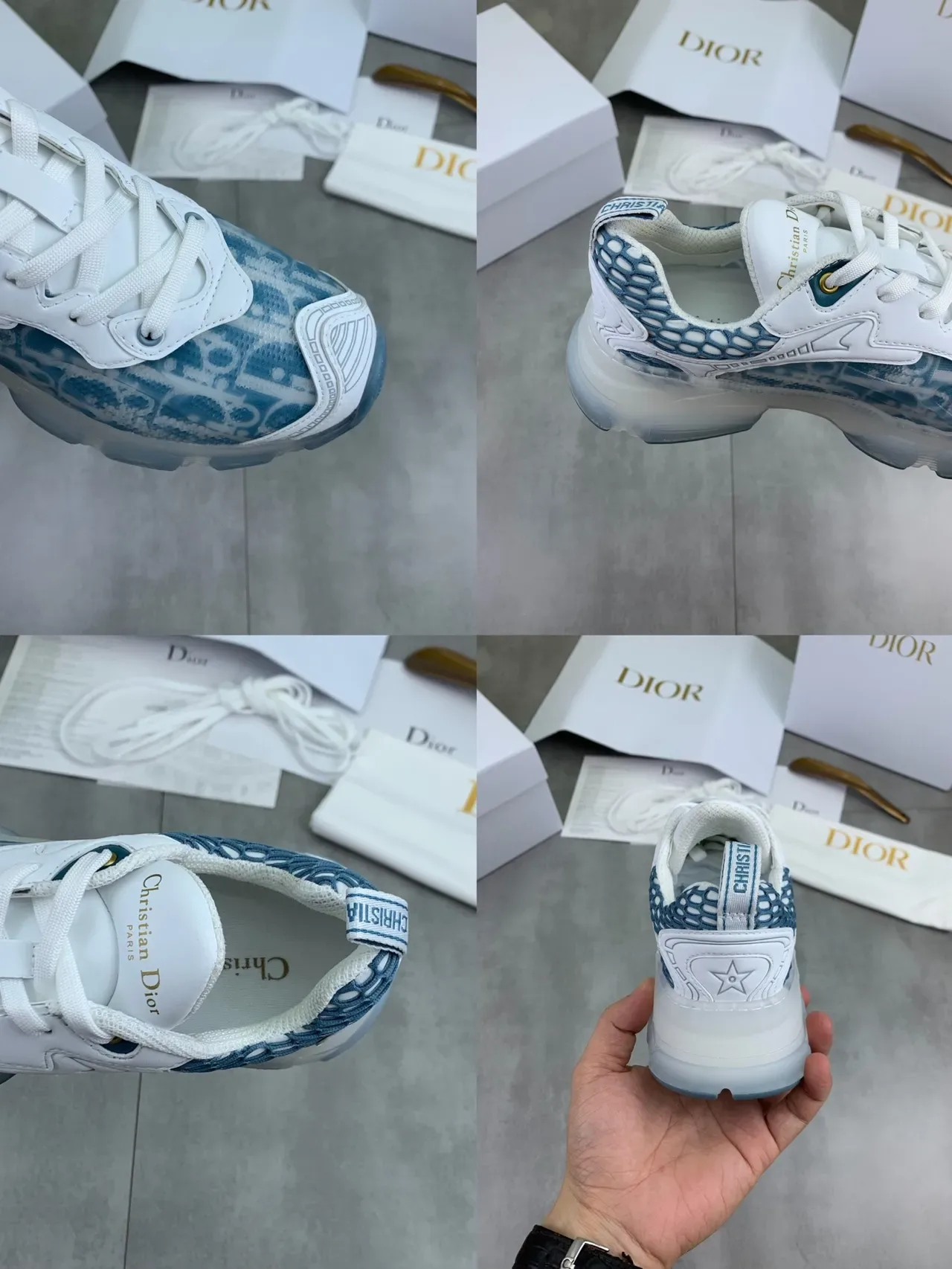 Dior White Blue Sole Transparent Midsole Chunky Sneakers 2