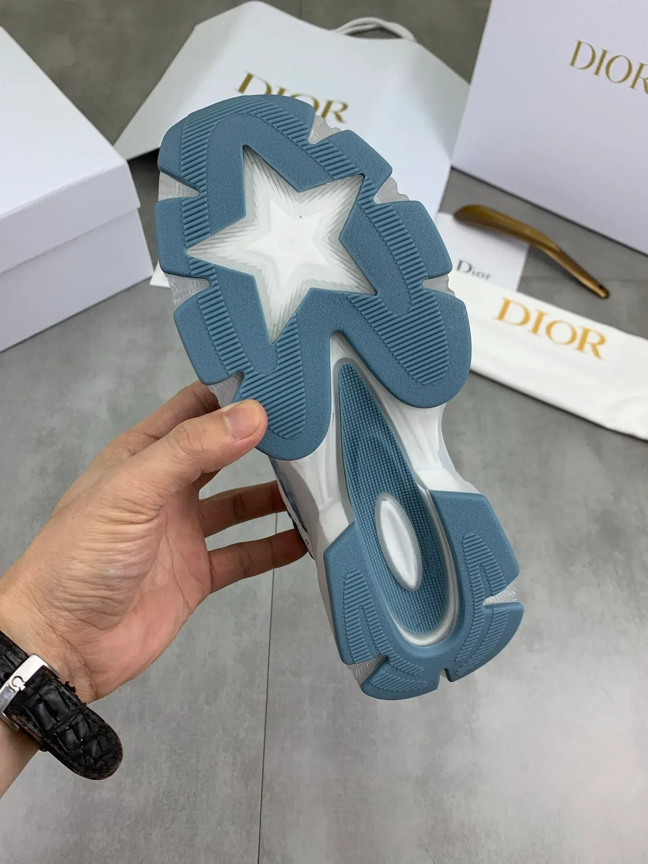 Dior White Blue Sole Transparent Midsole Chunky Sneakers 3